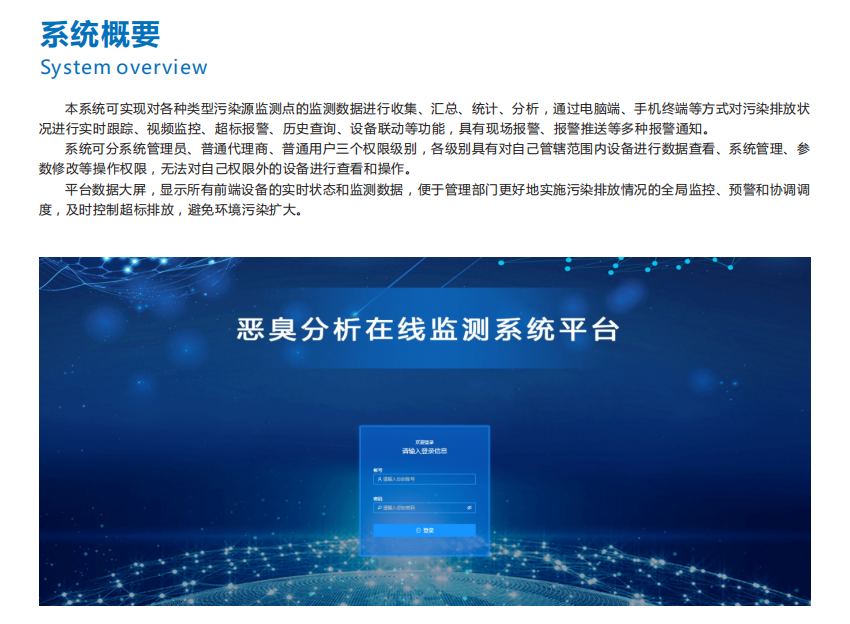 惡臭系統監測平臺登錄界面支持個性化定制